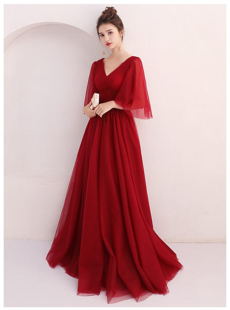 Fashion Wine Red Banquet Evening Dresses Sexy Deep V-neck Floor Length Party Prom Gown Plus Size Women Dress Vestido Debutante