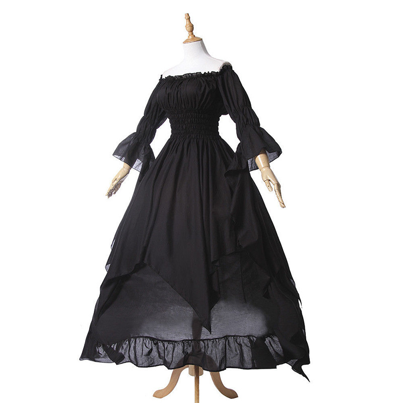 Vintage Victorian Medieval Dress Renaissance Black Gothic Dress Women Cosplay Halloween Costume Prom Princess Gown Plus Size 5XL