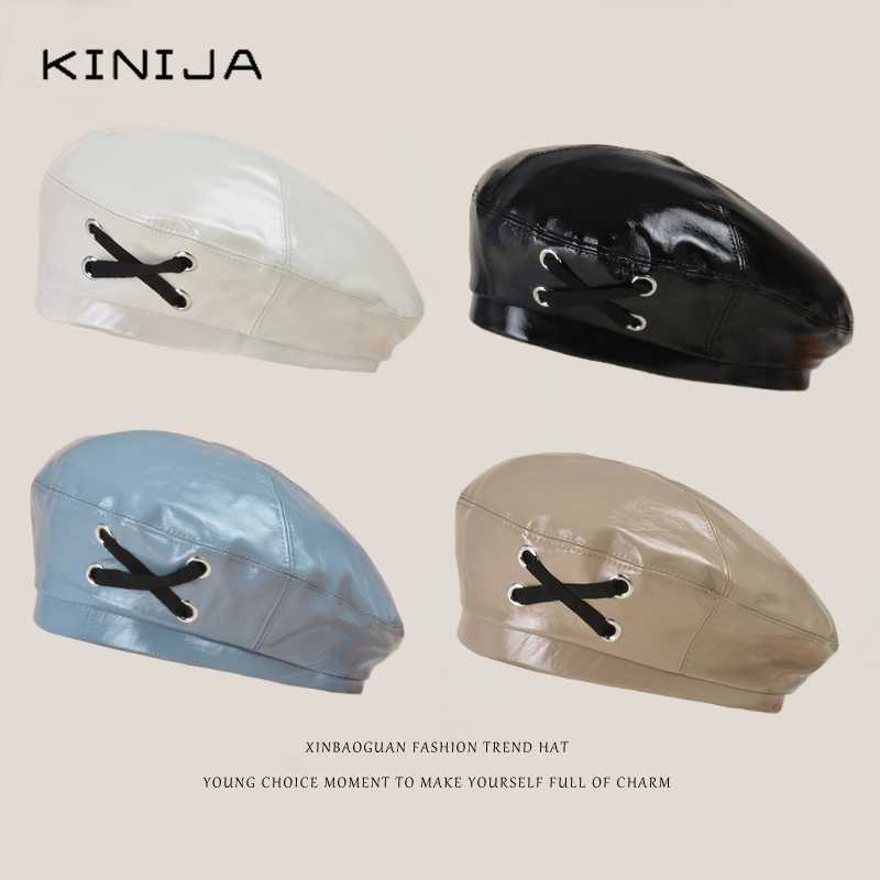 Korean fashion retro Pu Beret cap bright leather with cross bandage Painter's hat Vintage Japanese Ladies Solid Color Flat Cap, Black
Korean fashion retro Pu Beret cap bright leather with cross bandage Painter's hat Vintage Japanese Ladies Solid Color Flat Cap, Black