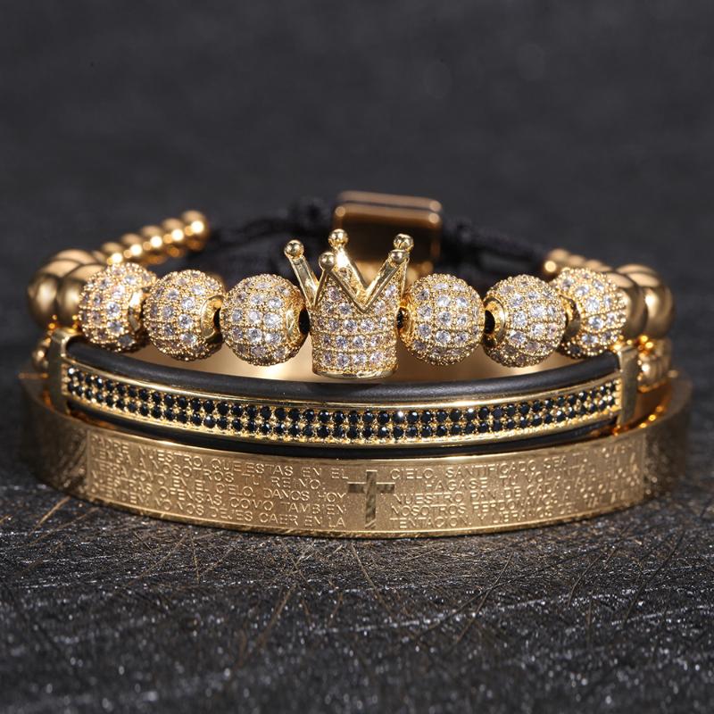 luxury Gold Bracelet Men Crown Pave CZ Zircon Stainless Steel Beads Braided Braiding hommeBracelet luxury bracelets gold jewelry
luxury Gold Bracelet Men Crown Pave CZ Zircon Stainless Steel Beads Braided Braiding hommeBracelet luxury bracelets gold jewelry