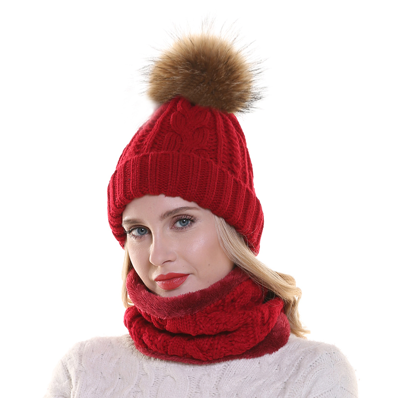 2020 Womens Hat With Scarf Warm Fleece Inside Beanie Girls Winter Cap For Women Real Mink Fur Pompom Hat Female Knitted Caps LJ200915