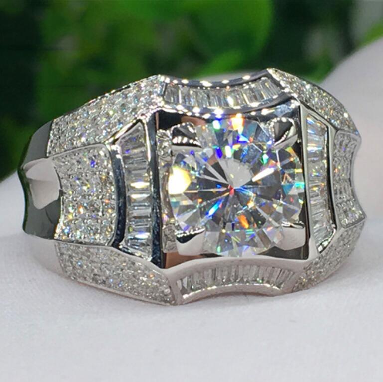 Sparkling Luxury Jewelry 925 Sterling Silver&Gold Fill Round Cut White Topaz Pave CZ Diamond Gemstones Promise Party Wedding Men Ring Gift