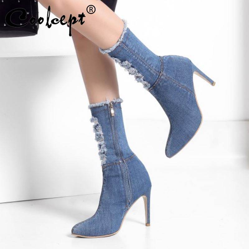 Coolcept Women Half Short Boots Fashion Denim Shoes Women Autumn Winter Sexy Pointed Toe Thin Heels Jeans Boots Plus Size 36-42, Dark blue
Coolcept Women Half Short Boots Fashion Denim Shoes Women Autumn Winter Sexy Pointed Toe Thin Heels Jeans Boots Plus Size 36-42, Dark blue