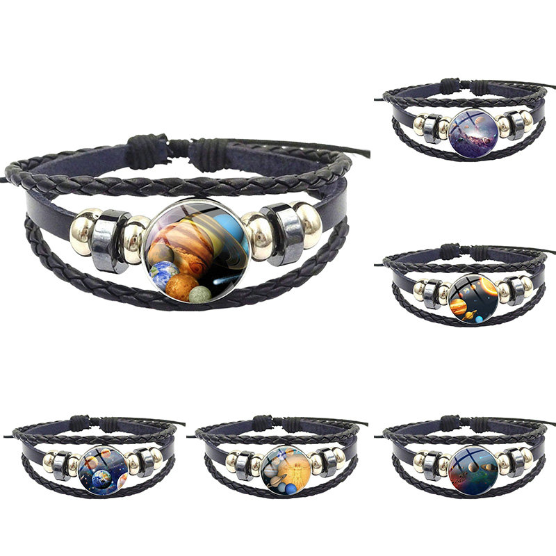 For Men Women Gift Jewelry With Glass Cabochon Black Leather Bracelet Bangle Solar System Glass Pendant Galaxy Pendant
For Men Women Gift Jewelry With Glass Cabochon Black Leather Bracelet Bangle Solar System Glass Pendant Galaxy Pendant