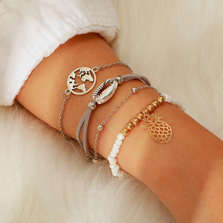 Newest Bohemian Bracelet Set for Women Shell Erath Map Pineapple Stone Beads Chains Bangle Femme Gold Bracelets Boho Jewelry
Newest Bohemian Bracelet Set for Women Shell Erath Map Pineapple Stone Beads Chains Bangle Femme Gold Bracelets Boho Jewelry