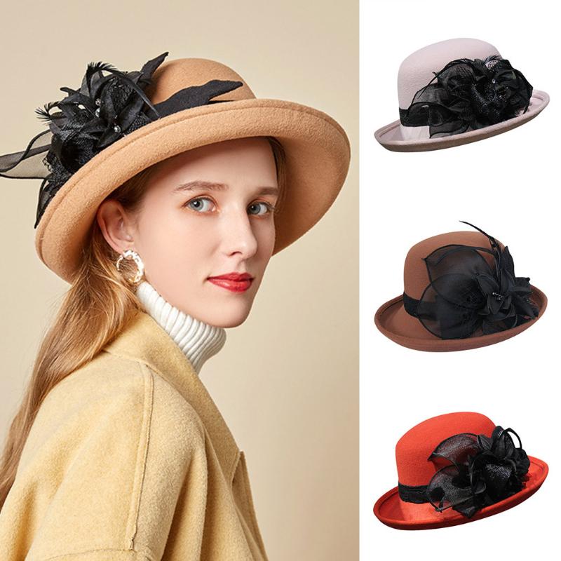 2020 Winter Retro Fedora Hat Women Chapeu femme feutre Floral Sombrero mujer Bowler Hat Vintage formal Wool Fedora Felt hats#p5, Black
2020 Winter Retro Fedora Hat Women Chapeu femme feutre Floral Sombrero mujer Bowler Hat Vintage formal Wool Fedora Felt hats#p5, Black