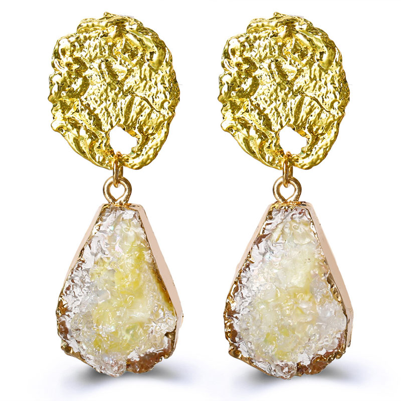2021 Ins Fashion Gold Hammered Stud Earring for Women Girls Waterdrop Drusy Dangle Earring Druzy Earrings Jewelry