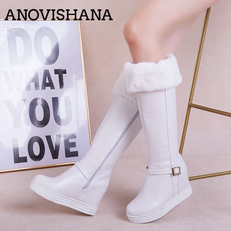 ANOVISHANA platform winter boots women fur warm plush waterproof knee high boots booties height increasing round toe botas mujer, Black
ANOVISHANA platform winter boots women fur warm plush waterproof knee high boots booties height increasing round toe botas mujer, Black