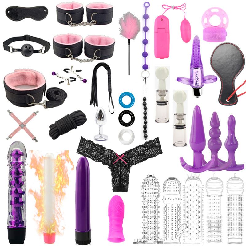 35 Pcs / set jouets pour adultes Produits de sexe bdsm Bondage Set Menottes Godes Vibrator Fouet érotique pour adultes Jeu Sex Toys pour les femm