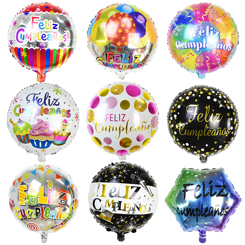 Spanish Happy Birthday Banner Flag Round Letter Feliz Cumpleanos Foil Balloon Baby Shower Kids Birthday Party Decoration Balloon