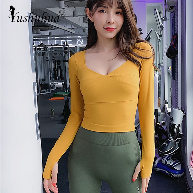 Autumn New Gym Women long Sleeve Sport Shirts Quick Dry Deep V-neck Fitness workout Tops thumb buckle Tight Yoga Tops With pad, Black
Autumn New Gym Women long Sleeve Sport Shirts Quick Dry Deep V-neck Fitness workout Tops thumb buckle Tight Yoga Tops With pad, Black