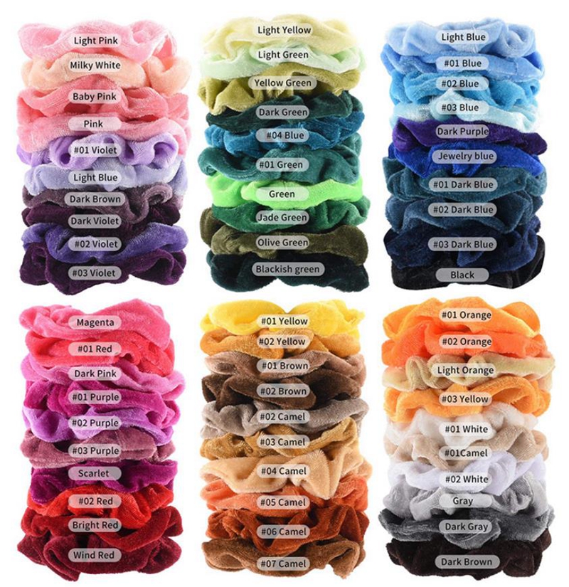 Hair Scrunchies Velvet Women Hairbands Elastic Hair Ties Ropes Solid Ponytail Holder Girls Hair Accessories 60pcs 1 lot DW5972