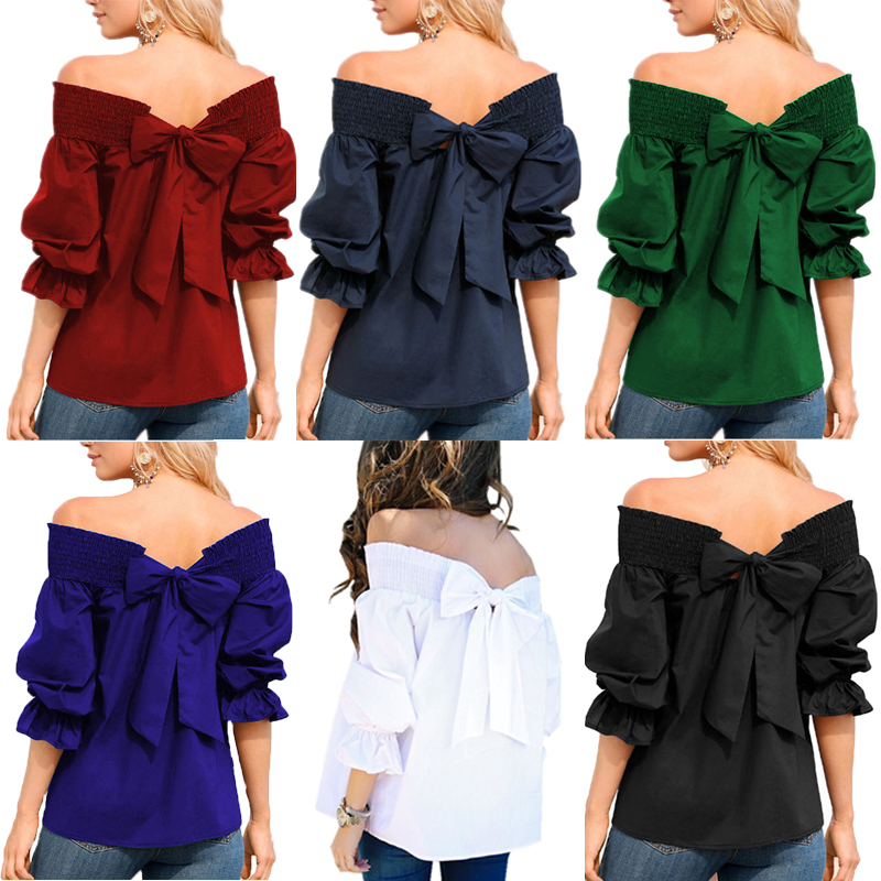 Celmia Sexy Off Shoulder Tops Blusa Feminina Women Blouse 2020 Summer Strapless Bowknot Slash Neck Casual Loose Shirts Plus Size