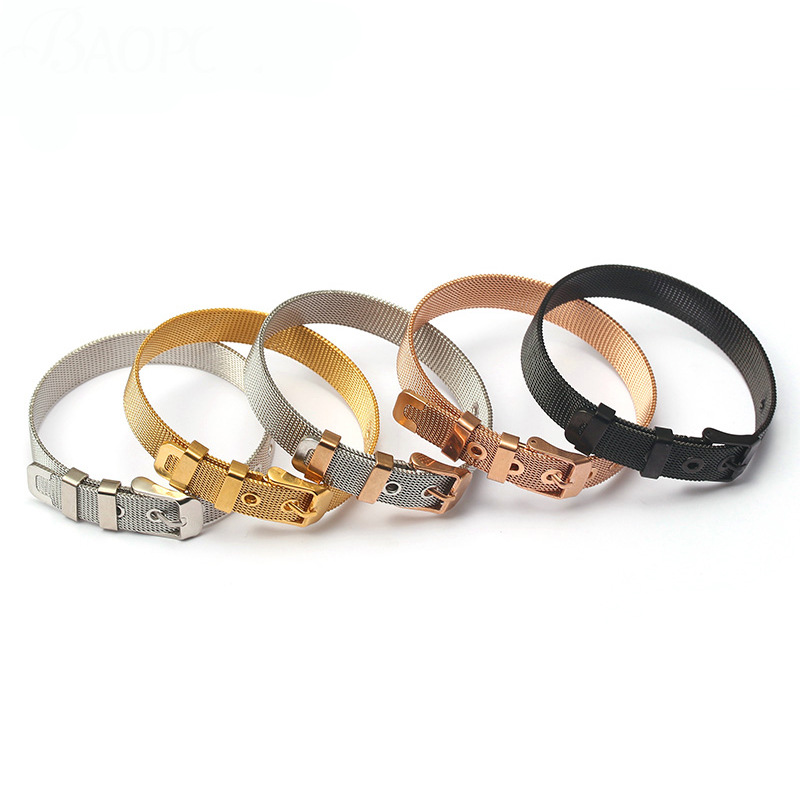 Fashion Stainless Steel Woman Men Bracelet Mesh Bracelet Set Crystal Heart Charm Fine Bracelet Bangle for Female Lover