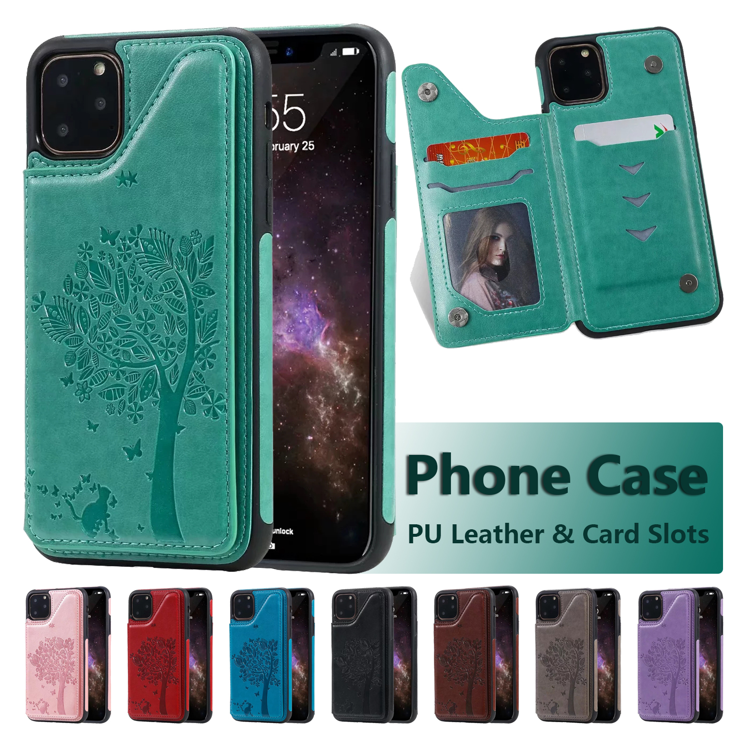 Shockproof Phone Cases for iPhone 12 Mini 11 Pro X XR XS Max Samsung Galaxy S20 Ultra Cat Tree Embossing PU Leather Bracket Protective Case, Black
Shockproof Phone Cases for iPhone 12 Mini 11 Pro X XR XS Max Samsung Galaxy S20 Ultra Cat Tree Embossing PU Leather Bracket Protective Case, Black