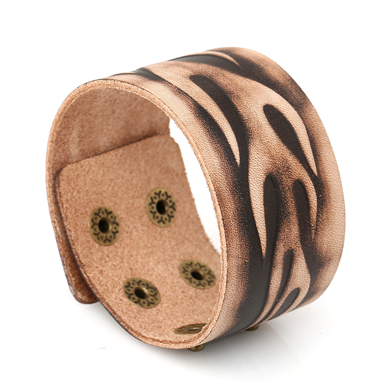 4CM Wide Vintage Brown Genuine Leather Printed Bracelet Adjustable 4 Snap Button Clasp Bangles Men Women Punk Rock Jewelry
4CM Wide Vintage Brown Genuine Leather Printed Bracelet Adjustable 4 Snap Button Clasp Bangles Men Women Punk Rock Jewelry