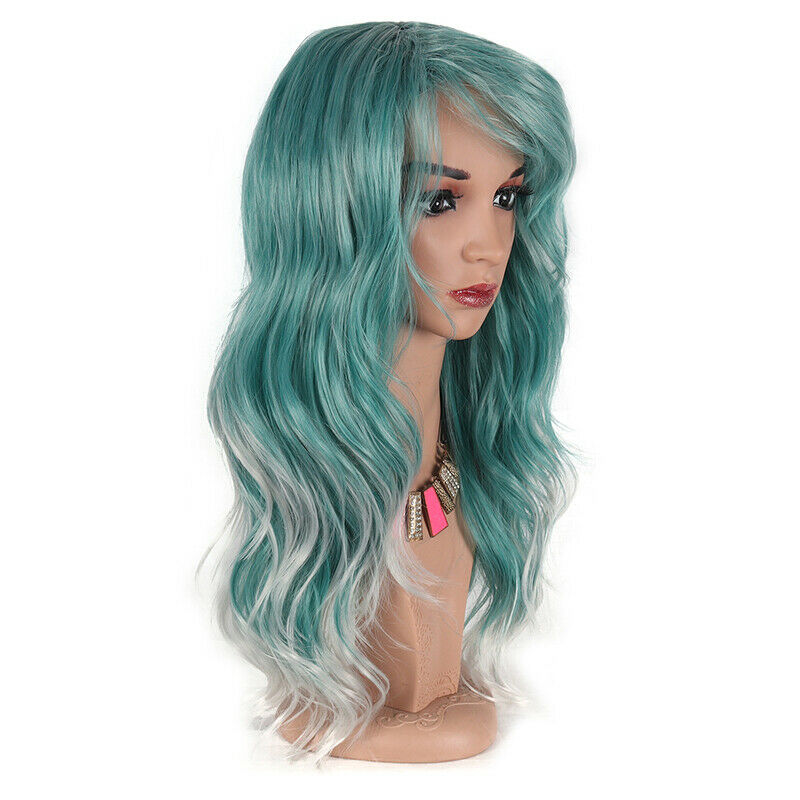 Ombre Green White Fashion Synthetic Hair Wig Long Straight Full Wigs Natural
