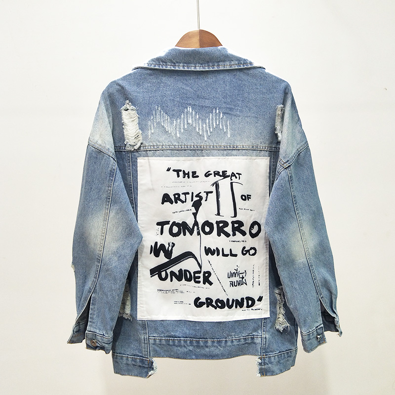 Plus size Women Letter Printed Korean Hole Denim Jacket Spring Casual Harajuku Washed Blue Jean Jacket Female Student Basic Coat
Plus size Women Letter Printed Korean Hole Denim Jacket Spring Casual Harajuku Washed Blue Jean Jacket Female Student Basic Coat