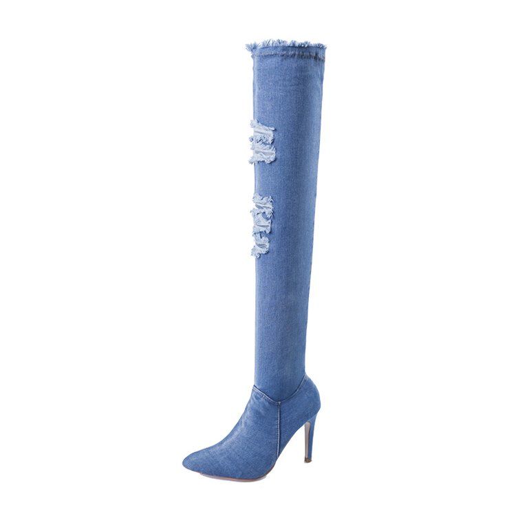 2020 New Over-the-knee Boots Autumn Denim Hole Breathable And Comfortable Long Boots Pointed Toe Stiletto High Heel Shoes, Light blue
2020 New Over-the-knee Boots Autumn Denim Hole Breathable And Comfortable Long Boots Pointed Toe Stiletto High Heel Shoes, Light blue