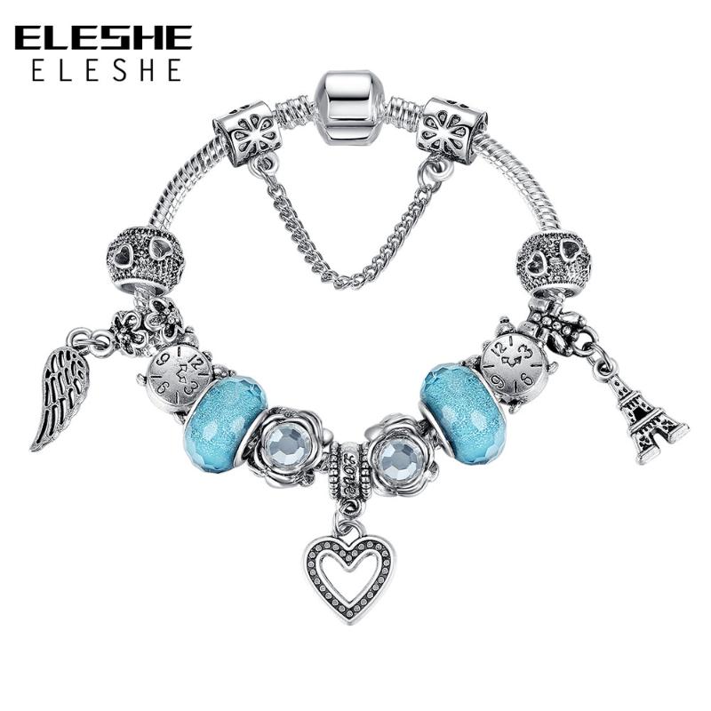 ELESHE Blue Murano Glass Beads Bracelets Silver Color CZ Angel Wing Heart Charms Bracelet for Women DIY Jewelry Clearance Sale
ELESHE Blue Murano Glass Beads Bracelets Silver Color CZ Angel Wing Heart Charms Bracelet for Women DIY Jewelry Clearance Sale