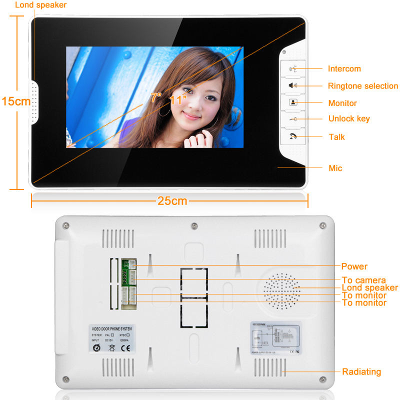 7 inch 2Monitors Video Intercom Door Phone RFID System With HD Doorbell 1000TVL Camera/ Outdoor camera with Rain cover
7 inch 2Monitors Video Intercom Door Phone RFID System With HD Doorbell 1000TVL Camera/ Outdoor camera with Rain cover