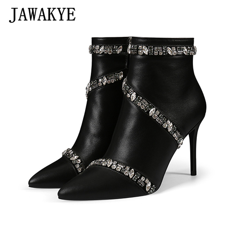 Bling Bling Black genuine Leather Ankle Boots for Women Crystal Around Winter Party Shoes woman Point toe High Heel Short Boots, Black leather
Bling Bling Black genuine Leather Ankle Boots for Women Crystal Around Winter Party Shoes woman Point toe High Heel Short Boots, Black leather