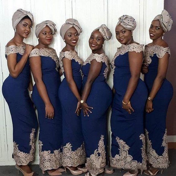 Navy Blue Bridesmaid Dresses Mermaid Ankle Length Gold Lace Applique Beaded Crystals Off The Shoulder Maid Of Honor Gown Plus Size