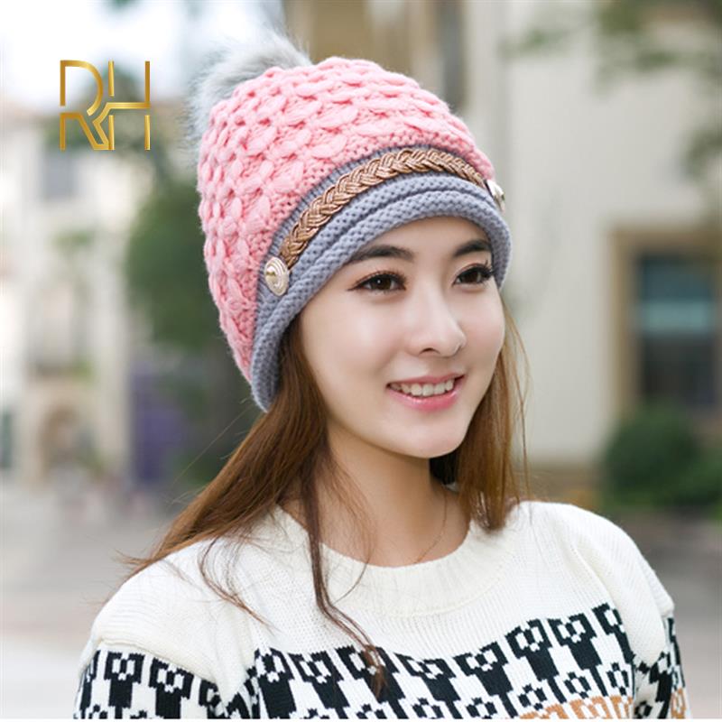 Lady Female Brim Stripe Skullies Hats New Fashion Woman's Warm Woolen Winter Hats Knitted Fur Cap For Woman Beanies Cap RH, Red
Lady Female Brim Stripe Skullies Hats New Fashion Woman's Warm Woolen Winter Hats Knitted Fur Cap For Woman Beanies Cap RH, Red