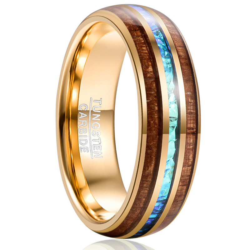Engagement for Men's Gift 6MM Wide Electroplated Gold Inlaid Acacia + Imitation Opel Dome Tungsten Steel Ring
Engagement for Men's Gift 6MM Wide Electroplated Gold Inlaid Acacia + Imitation Opel Dome Tungsten Steel Ring