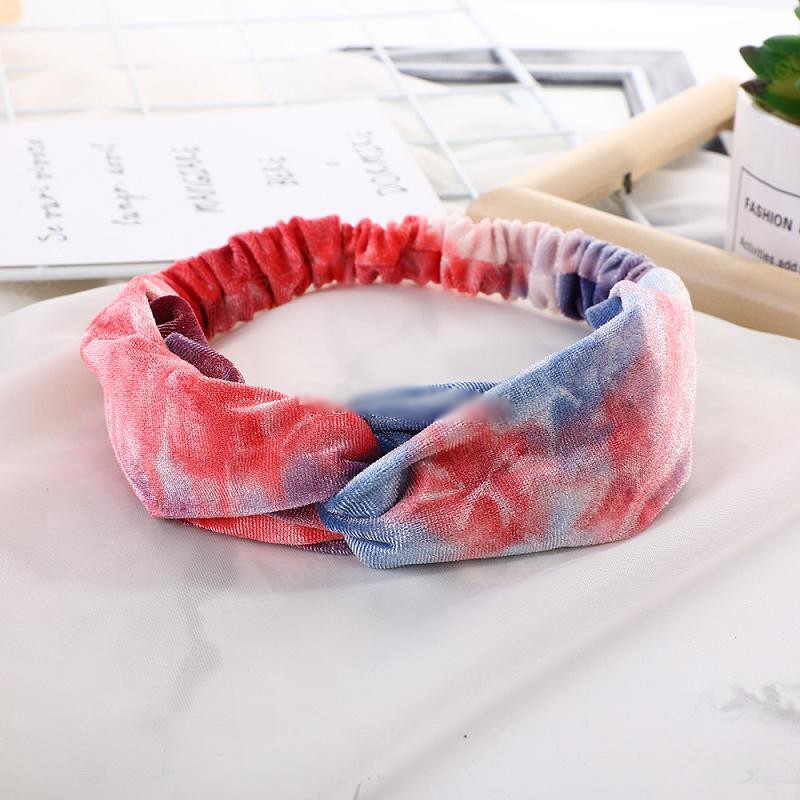 Fashion Women Tie Dyed Headband Outdoor Sports Velvet Cross Hairbands Girls Elastic Headwrap Hair Accessories