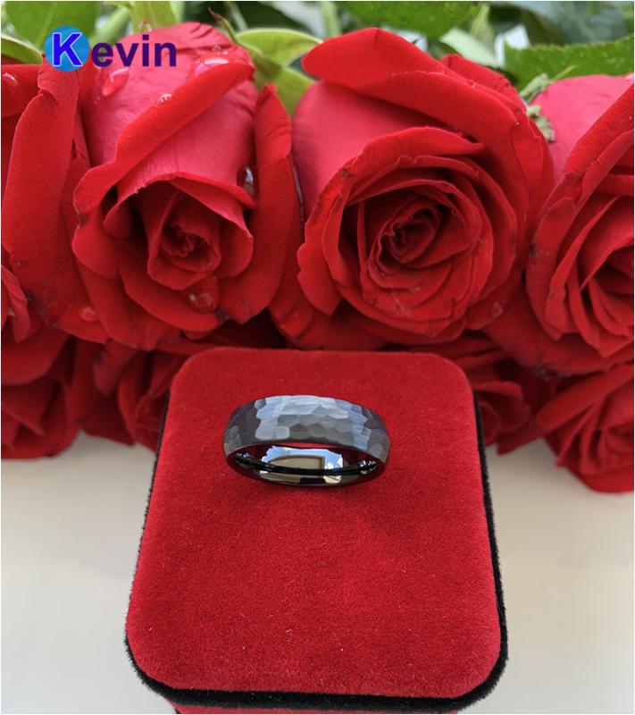 Wedding Rings Black Hammer Ring Tungsten Band For Men Women Multi-Faceted Hammered Brushed Finish 6MM 8MM Comfort Fit