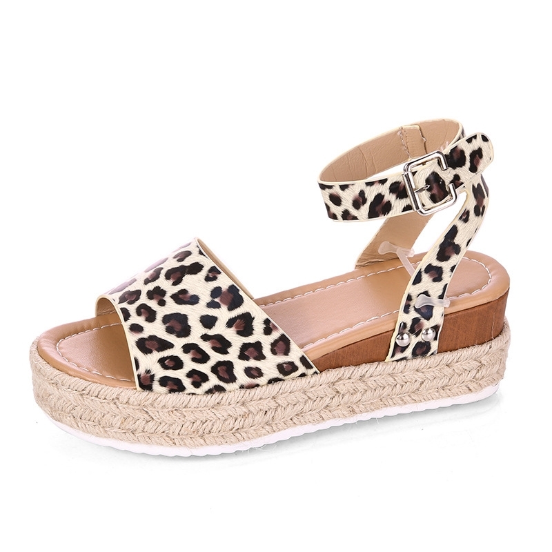 Women's Platform Sandals 2020 Summer Leopard Wedge Ladies Beach Dress Party Sandals Buckle Plus Size High Heel Female Shoes Y200620