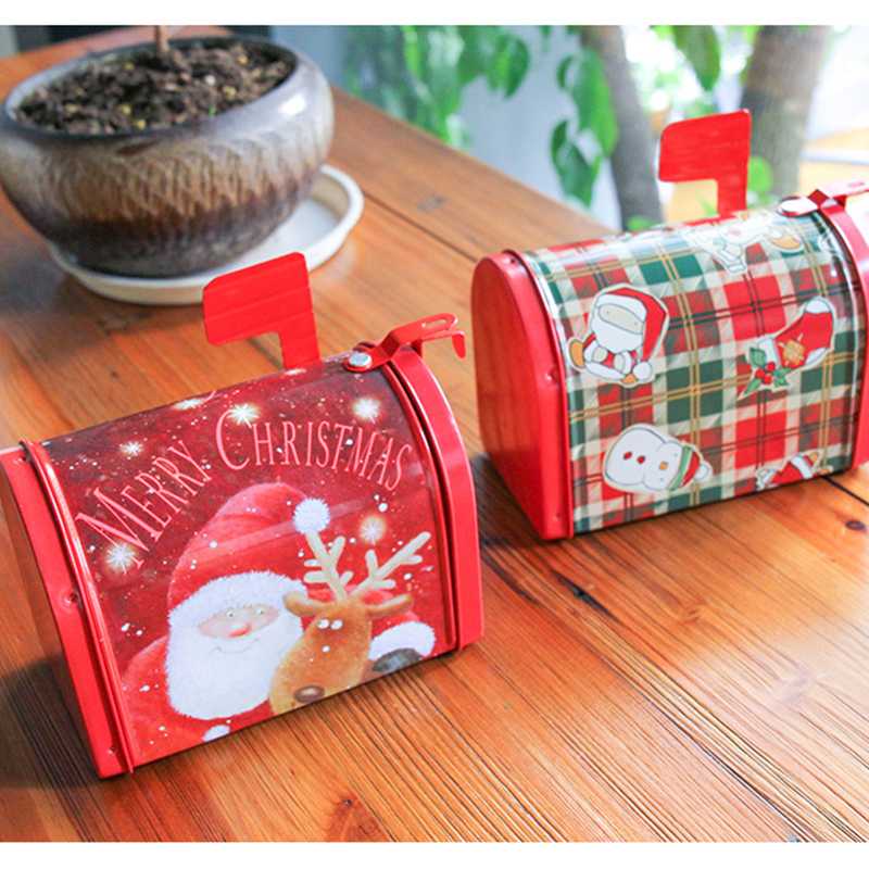 Christmas Decorations Tin Box Tinplate Postbox Container Cards Candy Cookies Baking Gift Packing Case 1pcs Stockings