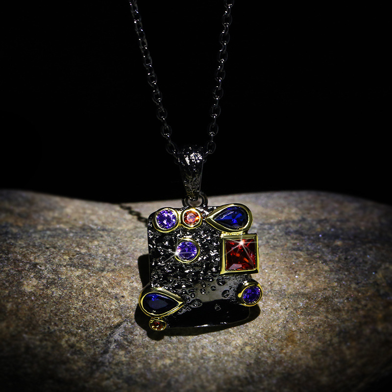 Bohemia Women's Black Gold Tungsten Pendant Necklace Dazzling Colorful Zircon Stone Sweater Chain Ethnic Retro Style Jewelry
Bohemia Women's Black Gold Tungsten Pendant Necklace Dazzling Colorful Zircon Stone Sweater Chain Ethnic Retro Style Jewelry