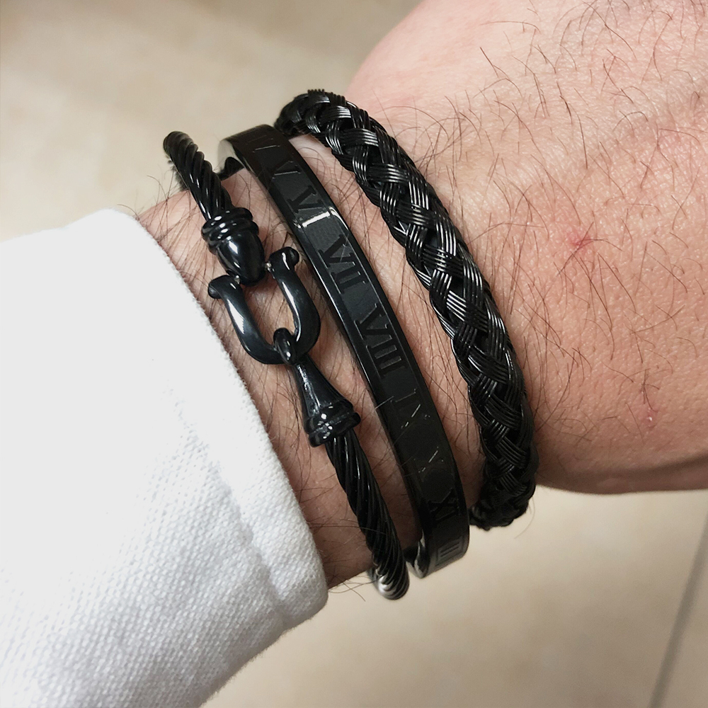 3pcs/Set Royal Roman Bracelets & Bangles Cable Wire Love Bangles For Men Stainless Steel Pulseiras Men Jewelry Accessories LJ200918