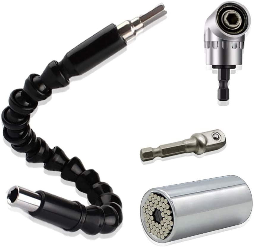 3pcs Set Universal Socket Wrench 7-19mm Grip Adapter 105 Degree Driver Right Angle Extension Drill Attachment 1/4 inch Hex Shank 11.8 inch
3pcs Set Universal Socket Wrench 7-19mm Grip Adapter 105 Degree Driver Right Angle Extension Drill Attachment 1/4 inch Hex Shank 11.8 inch