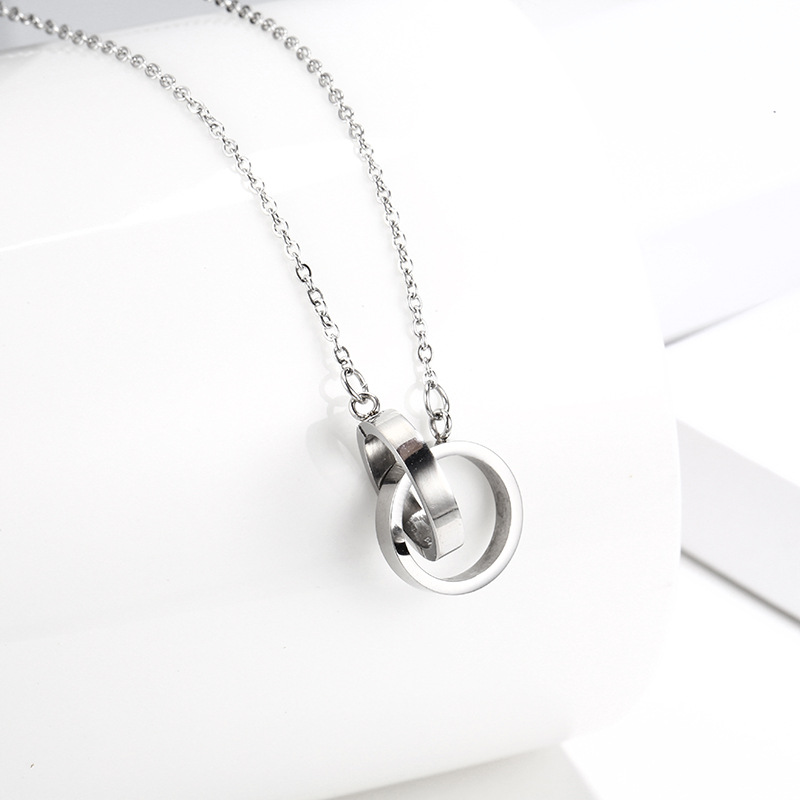 Cross Circle Stainless Steel Pendant Necklaces Trendy Style Double Annulus Interlocking Necklaces for Women Girls Jewelry Gifts