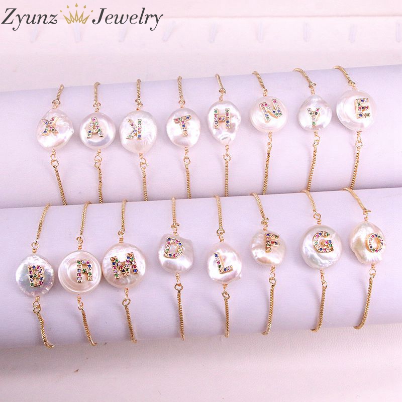 10PCS, Micro Pave Rainbow CZ Cubic Zirconia 26 Alphabet Letter Charm Freshwater Coin Pearl Gold Chain Bracelet For Women Girl
10PCS, Micro Pave Rainbow CZ Cubic Zirconia 26 Alphabet Letter Charm Freshwater Coin Pearl Gold Chain Bracelet For Women Girl
