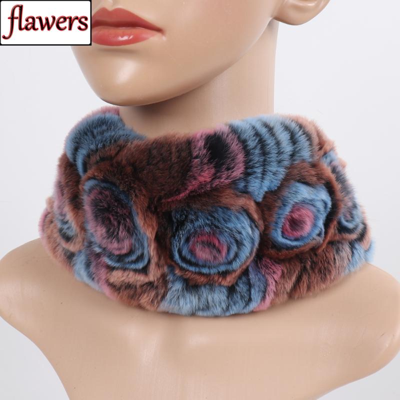 Scarves Women Winter Real Rex Fur Scarf Natural Warm Headband Lady Knitted