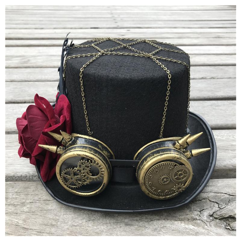 Wide Brim Hats Women Fashion Handmade Steampunk Top Hat With Gear Glasses And Flower Stage Magic Bowler Size 57CM, Black
Wide Brim Hats Women Fashion Handmade Steampunk Top Hat With Gear Glasses And Flower Stage Magic Bowler Size 57CM, Black