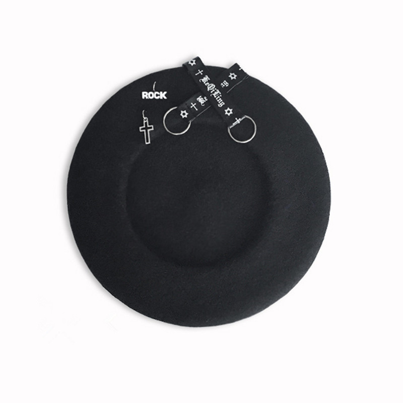 2020 winter new Harajuku Berets Darkness Gilr Punk Rock Cross Strap 17th-century Black Woolen Painter cap Berets for women
2020 winter new Harajuku Berets Darkness Gilr Punk Rock Cross Strap 17th-century Black Woolen Painter cap Berets for women