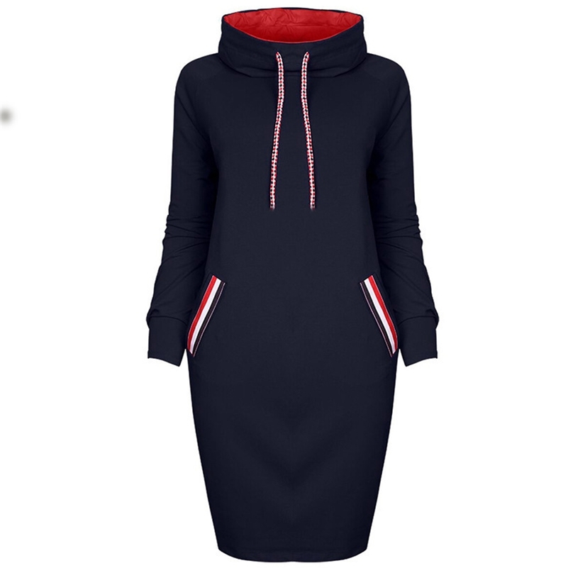 Autumn Women Sweatshirt dress Slim Long sleeve Turtleneck Drawstring Harajuku Hoodies Moletom Feminino ez* Y200915