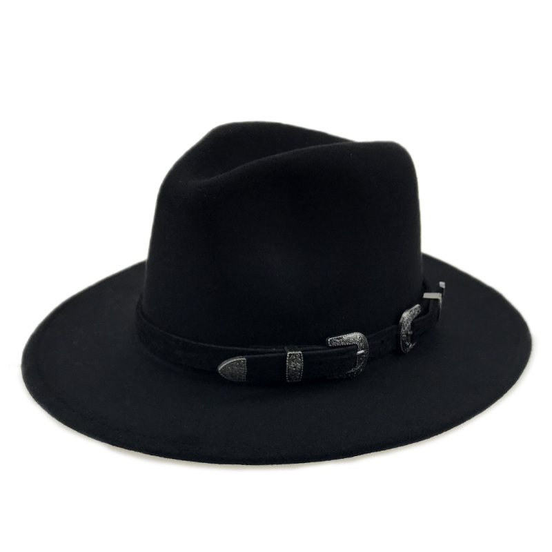 Winter Panama Hat Women Elegant Felt Caps Male Vintage Trilby Hat Wide Brim Fedora CAPS with Belt Chapeau Homme Feutre YY18016