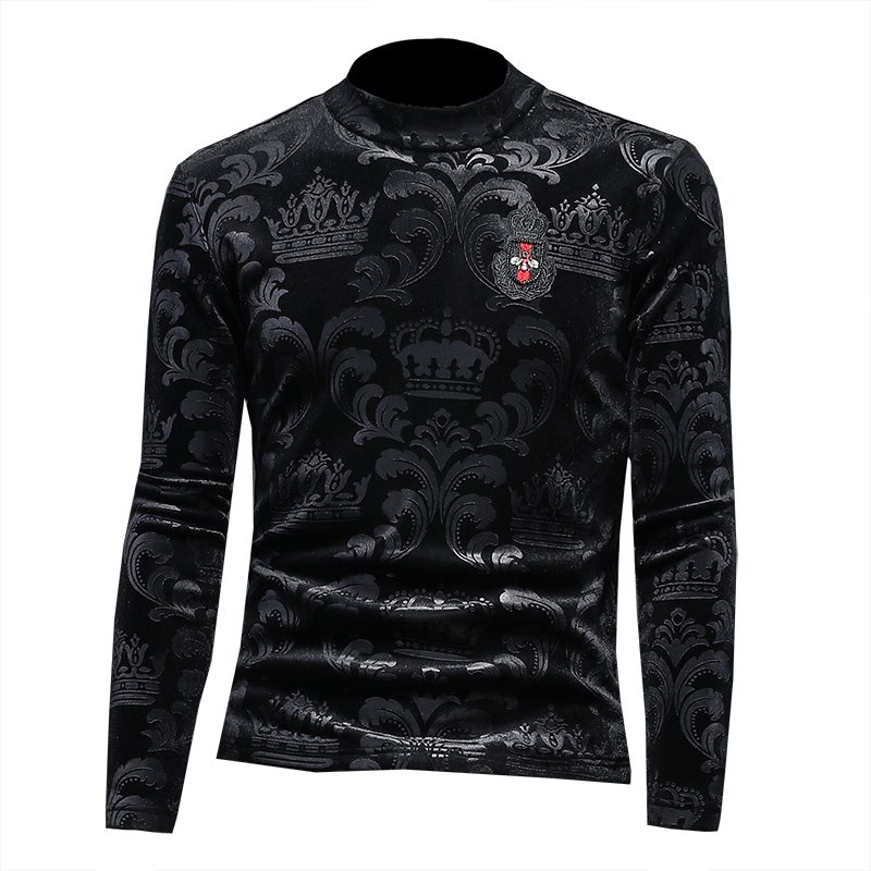 Winter Men's Tops High Neck Gold Velvet T-Shirts Long Sleeves Slim Fit Fashion Embroidered Patterns Thickened Warm Casual Bottoming Shirts, Figure color
Winter Men's Tops High Neck Gold Velvet T-Shirts Long Sleeves Slim Fit Fashion Embroidered Patterns Thickened Warm Casual Bottoming Shirts, Figure color