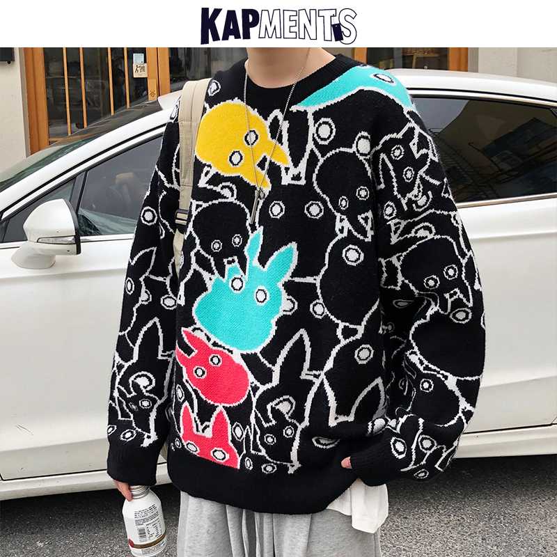 KAPMENTS Men Harajuku Cartoon Winter Knitted Sweater 2020 Pullover Mens Japanese Streetwear Wool Sweater Korean Couple Sweaters, Black 
KAPMENTS Men Harajuku Cartoon Winter Knitted Sweater 2020 Pullover Mens Japanese Streetwear Wool Sweater Korean Couple Sweaters, Black