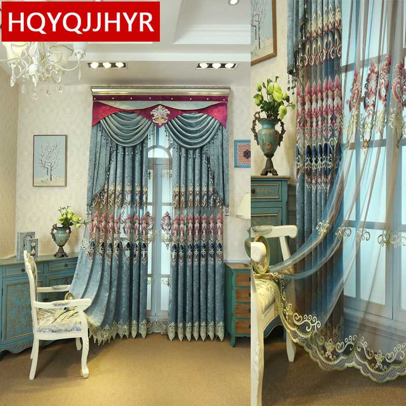 Blue classic European and American luxury embroidery high shade curtains with high-grade Voile curtain for Bedroom /Living Room, Tulle
Blue classic European and American luxury embroidery high shade curtains with high-grade Voile curtain for Bedroom /Living Room, Tulle