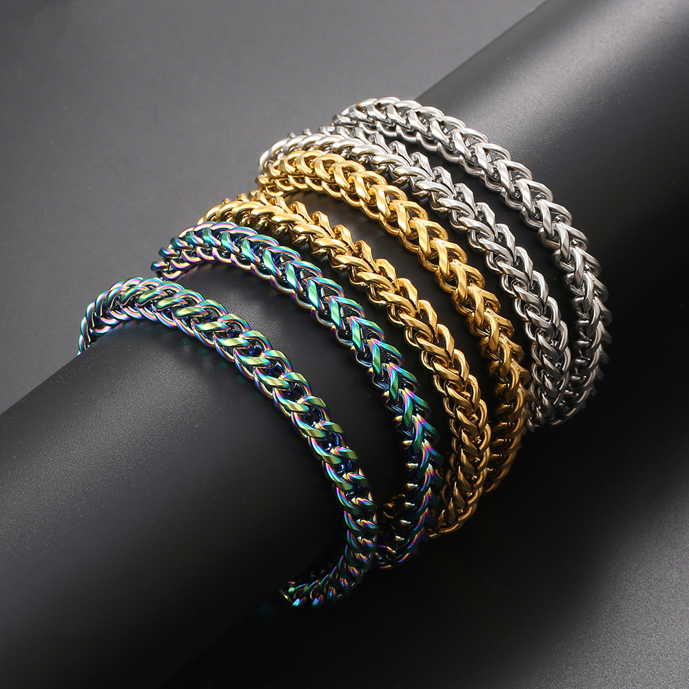 6mm Hip Hop 316L Stainless Steel Chain Bracelets Titanium Steel Men's Colorful Bangle Jewelry