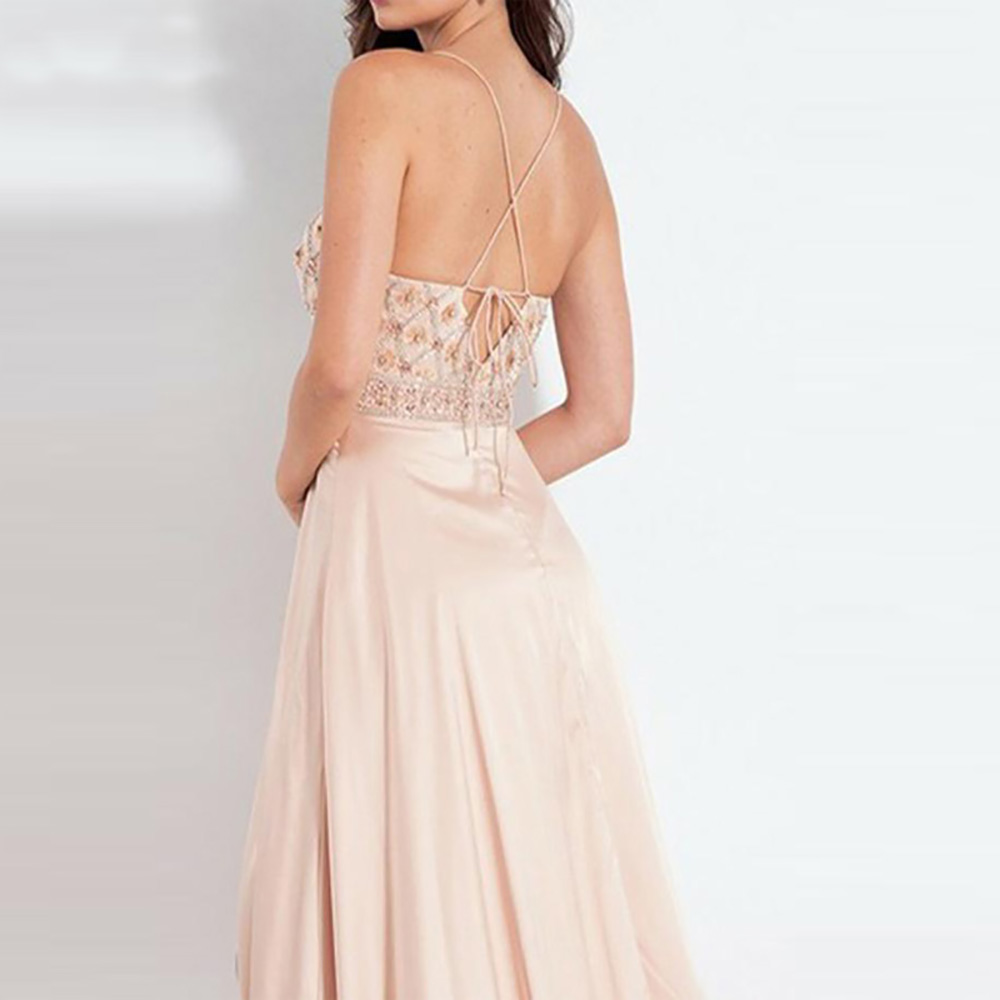 New Blush Akuuring A-line Long Evening Dress V-neck Elegant Sleeveless Floor Length Built in Bra Evenig Gown robe de soiree