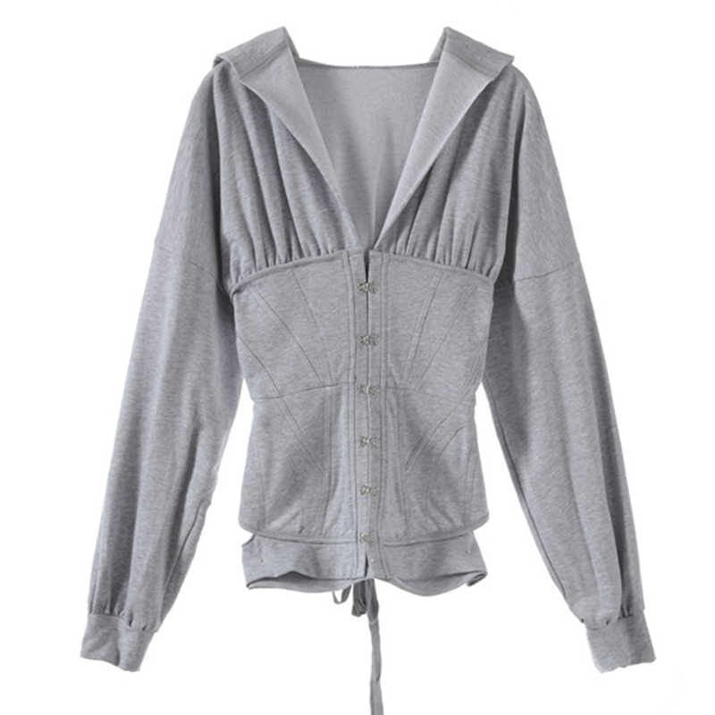 Women Corset Hoodies Lace Up Spring Autumn High Waist Tunic Hoodie Sweatshirt Tracksuit High Street 200922