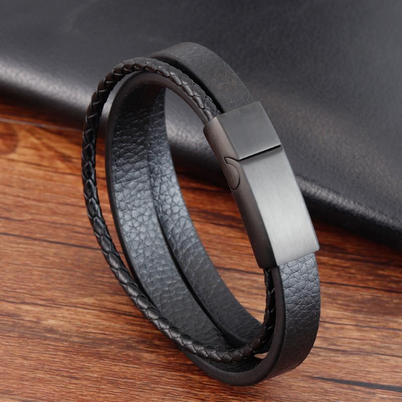 New 3 Layers Black Punk Style Design Braided Leather Bracelet for Men Steel Magnetic Button Birthday Gift Male Bracelets
New 3 Layers Black Punk Style Design Braided Leather Bracelet for Men Steel Magnetic Button Birthday Gift Male Bracelets